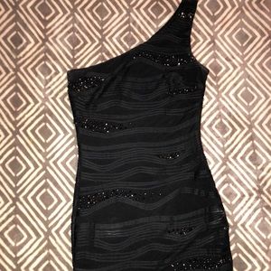 Bebe one shoulder black mini dress